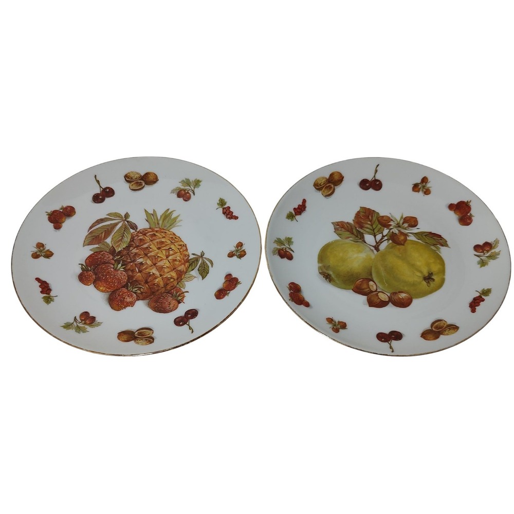 Vintage HMS Royal Hanover plates Fruit Gold Trim Germany Salad Dessert 1950s SEE